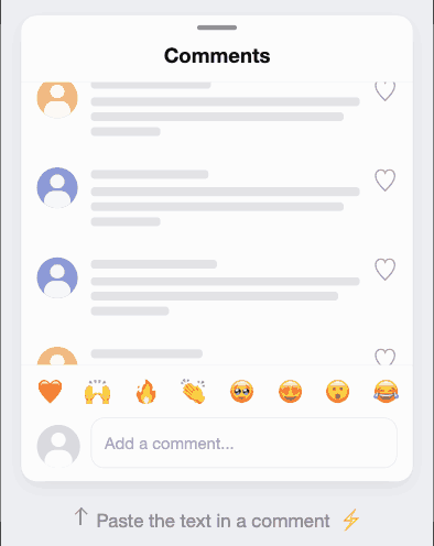 Animation showing how to paste the allegiance pledge into an Instagram comment